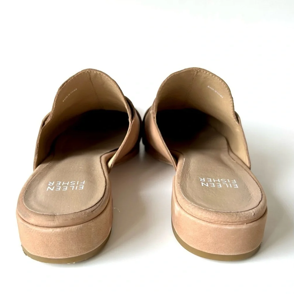 Eileen Fisher Bauer Tumbled Nubuck Mule Tan Leather Crisscross Flat Slide Size 6